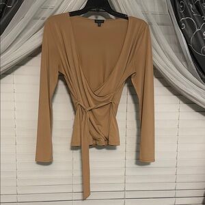 The Limited Tan Wrap Tie Front Blouse